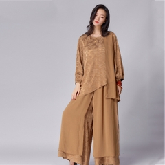 Bộ Đồ Lụa Gấm Hai Mảnh Có Lớp Voan Trang Trí Phá Cách Hiện Đại Sang Trọng. Thời Trang Xuân Hè Dành Cho Mọi Lứa Tuổi