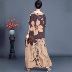 Váy retro tơ lụa nhân tạo dáng dài, rộng kích thước lớn không đều.