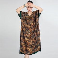 Váy lụa xuông h e n x u e Fress Size 2024 nền đen có văn hoa