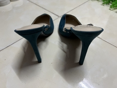 Guốc da cao cấp, màu xanh, cao 7cm, đế nhọn, phong cách lịch sự