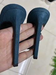 Guốc da cao cấp, màu xanh, cao 7cm, đế nhọn, phong cách lịch sự