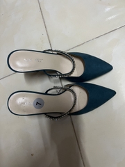 Guốc da cao cấp, màu xanh, cao 7cm, đế nhọn, phong cách lịch sự