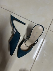 Guốc da cao cấp, màu xanh, cao 7cm, đế nhọn, phong cách lịch sự