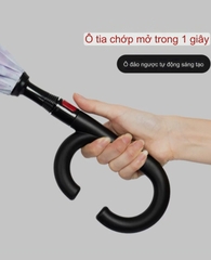 Ô dù đặc biệt 2 lớp, tán rộng gấp ngược, an toàn khi nắng to, mưa lớn, tay cầm dài có chế độ rảnh tay.