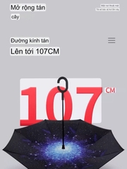 Ô dù đặc biệt 2 lớp, tán rộng gấp ngược, an toàn khi nắng to, mưa lớn, tay cầm dài có chế độ rảnh tay.
