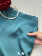 Set Lam Dao thục áo gấm Tống + quần dài lụa xanh