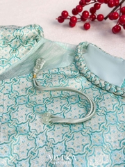 Set Lam Dao thục áo gấm Tống + quần dài lụa xanh