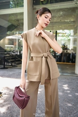 Set Levy áo vest tay chờm đai eo+quần dài
