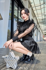 Quần váy xếp li smocking