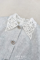 Áo Velvet cổ ren phối khuy đá
