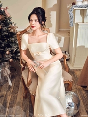 Đầm Daphne cổ vuông đính nơ