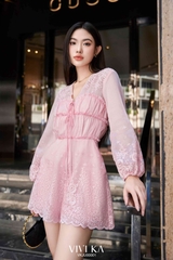 Jumsuit boi thêu nhún ngực cột nơ