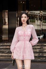 Jumsuit boi thêu nhún ngực cột nơ