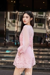 Jumsuit boi thêu nhún ngực cột nơ