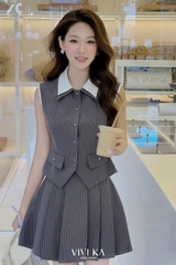 Set áo ghile sọc cổ trắng + chân váy