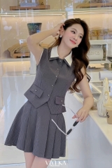 Set áo ghile sọc cổ trắng + chân váy