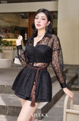 Set Cherish áo sheer tay dài phối bra+quần váy