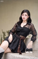 Set Cherish áo sheer tay dài phối bra+quần váy