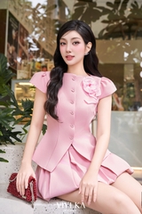 Set Mia áo ngắn tay đính hoa+quần váy