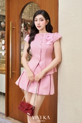 Set Mia áo ngắn tay đính hoa+quần váy