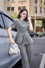 Set Pansy áo tay dài phối nút chéo + quần dài