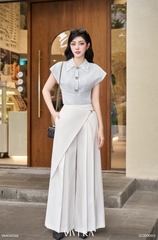 Áo Velvet cổ ren phối khuy đá