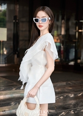 Set áo tơ phối bèo + quần short taffta