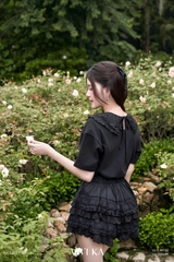 Áo thun cổ bèo ren nơ đỏ