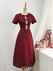 Đầm Aurora kẻ line viền sợi phối nơ