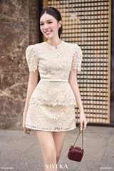 Áo Amelia ren cổ tròn peplum tay phồng