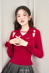 Áo Susan thun gân dài tay phối hoa