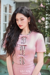 Set Jessica áo kết cườm phối nơ+chân váy