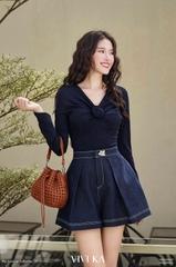 Quần short jean Carmen phối nút