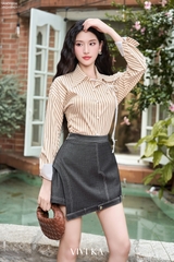 Quần váy Evelyn tà gập phom A viền chỉ nổi