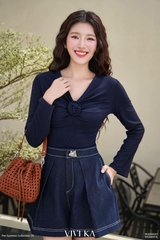Quần short jean Carmen phối nút