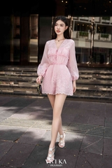 Jumsuit boi thêu nhún ngực cột nơ