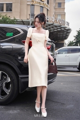 Đầm Daphne cổ vuông đính nơ
