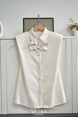 Áo sơ mi Carmen cổ phối hoa