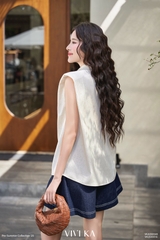 Áo sơ mi Carmen cổ phối hoa