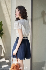 Áo Rosalie ren hoa tay phồng phối nơ