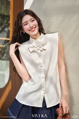 Áo sơ mi Carmen cổ phối hoa