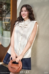 Áo sơ mi Carmen cổ phối hoa