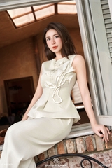 Áo Seraphine hở tay có họa tiết