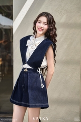 Áo ghile Carmen denim phối dây