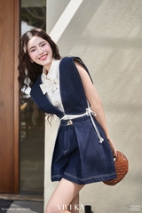Áo ghile Carmen denim phối dây