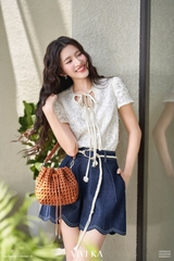 Áo Rosalie ren hoa tay phồng phối nơ