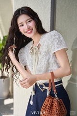 Áo Rosalie ren hoa tay phồng phối nơ