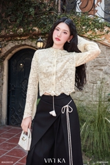 Áo Light croptop ren nơ phối dây rút