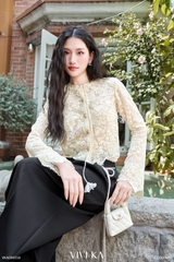 Áo Light croptop ren nơ phối dây rút