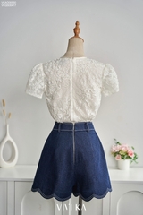 Áo Rosalie ren hoa tay phồng phối nơ